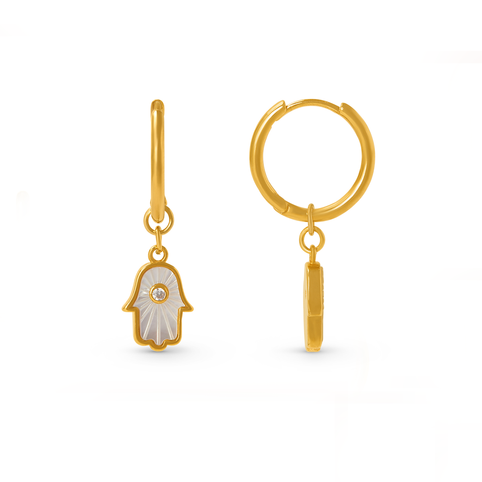 Mother of Pearl Hamsa Hand Small Hoop Earrings - Orelia London