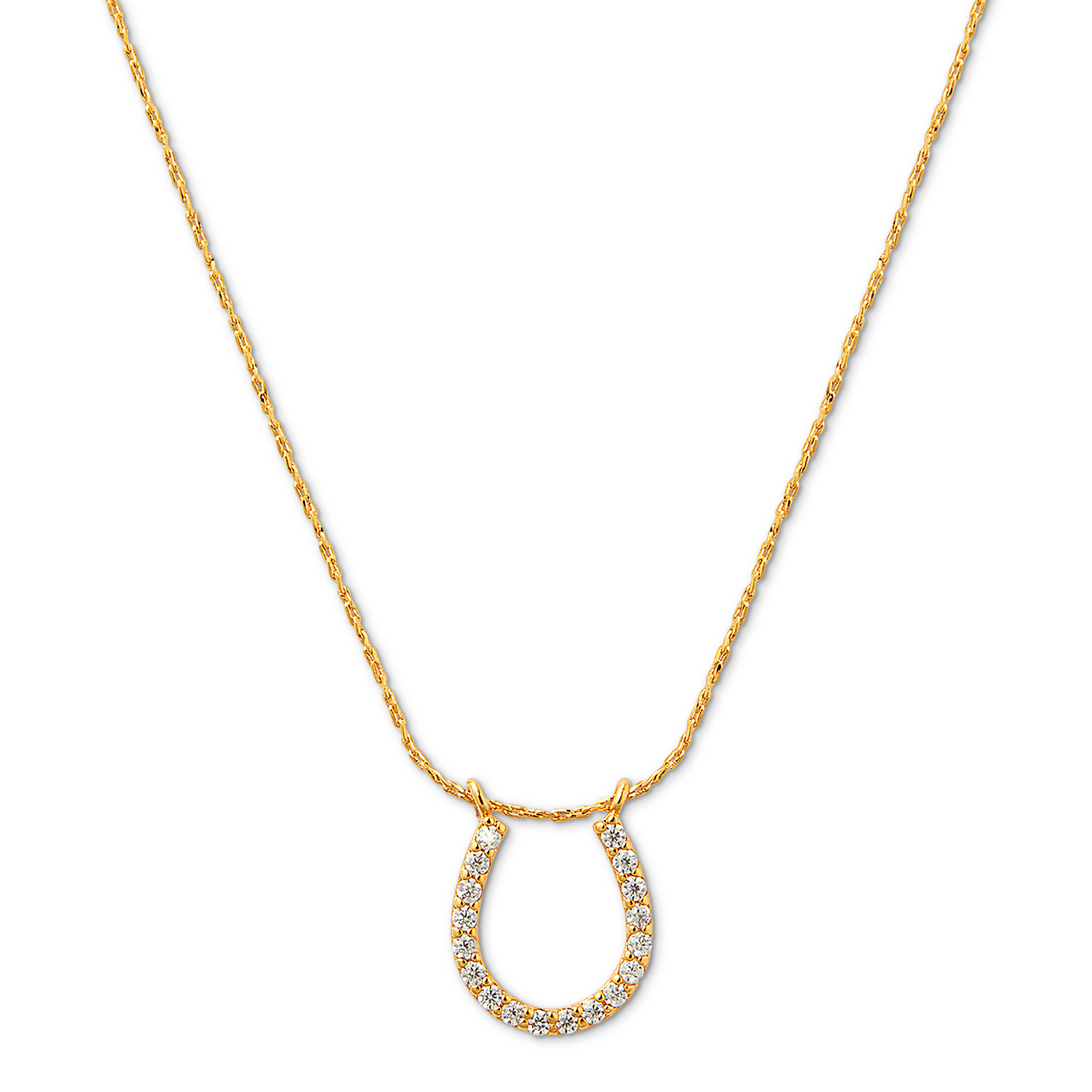Lucky Horseshoe Pave Charm Necklace - Gold - Orelia London
