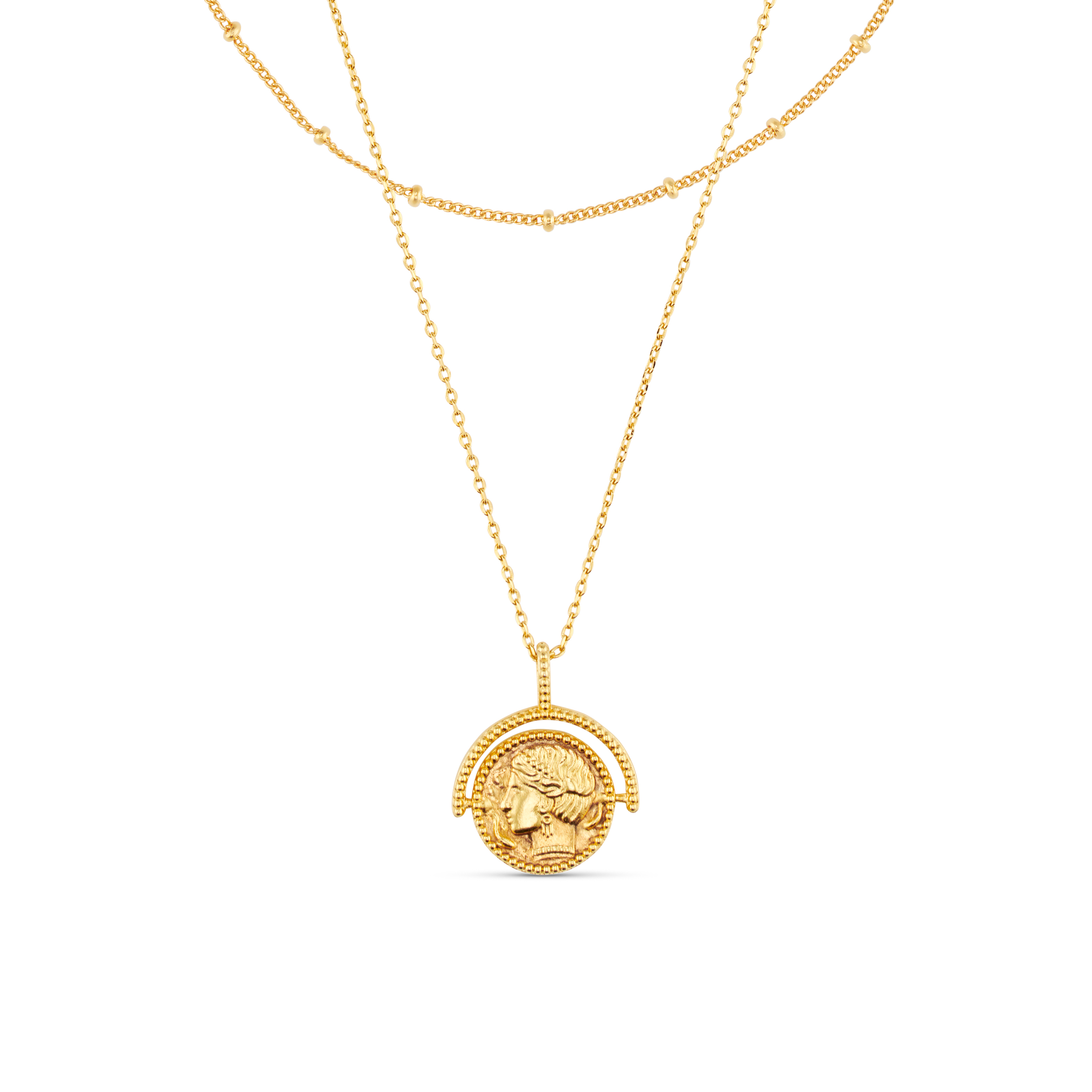 Goddess Coin Spinner 2-Row Necklace - Orelia London
