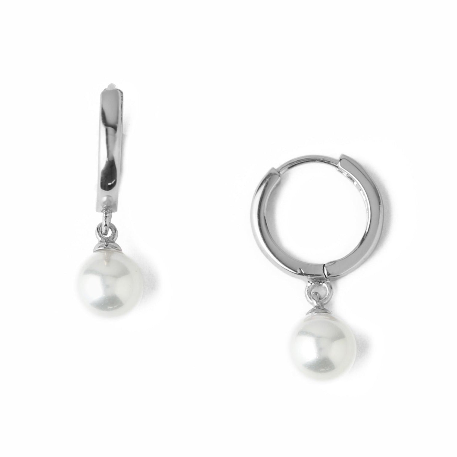Pearl Drop Huggie Hoop Earrings - Silver - Orelia London