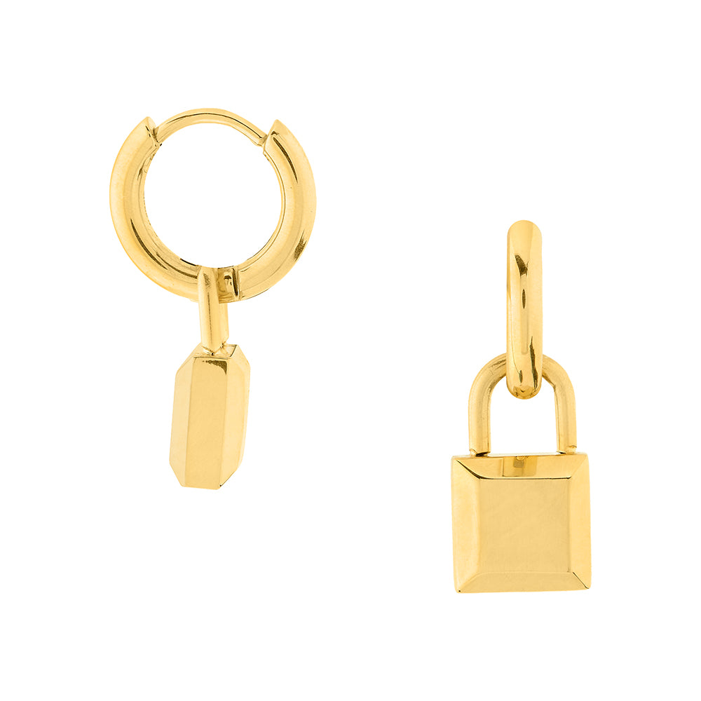 LUXE Square Padlock Huggie Hoop Earrings - Gold - Orelia LUXE