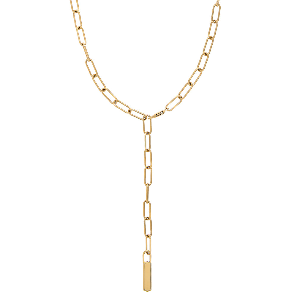 LUXE Bevelled Edge Tag Lariat Necklace - Gold - Orelia LUXE