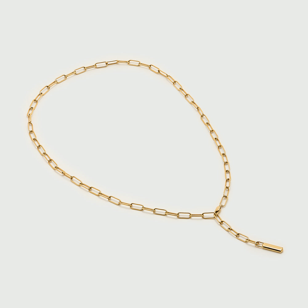 LUXE Bevelled Edge Tag Lariat Necklace - Gold - Orelia LUXE