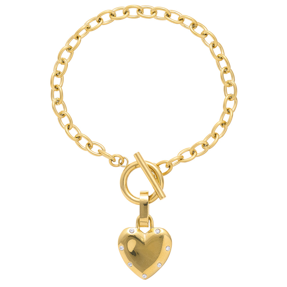 Pavé Heart Chunky Chain Bracelet - Orelia London