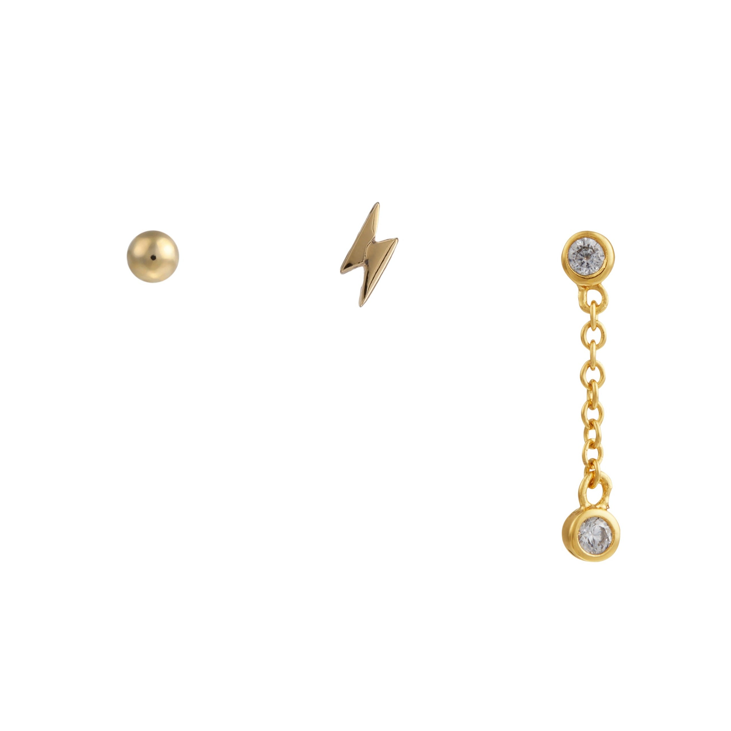 Lightning & Chain Drop Ear Party - Gold - Orelia London