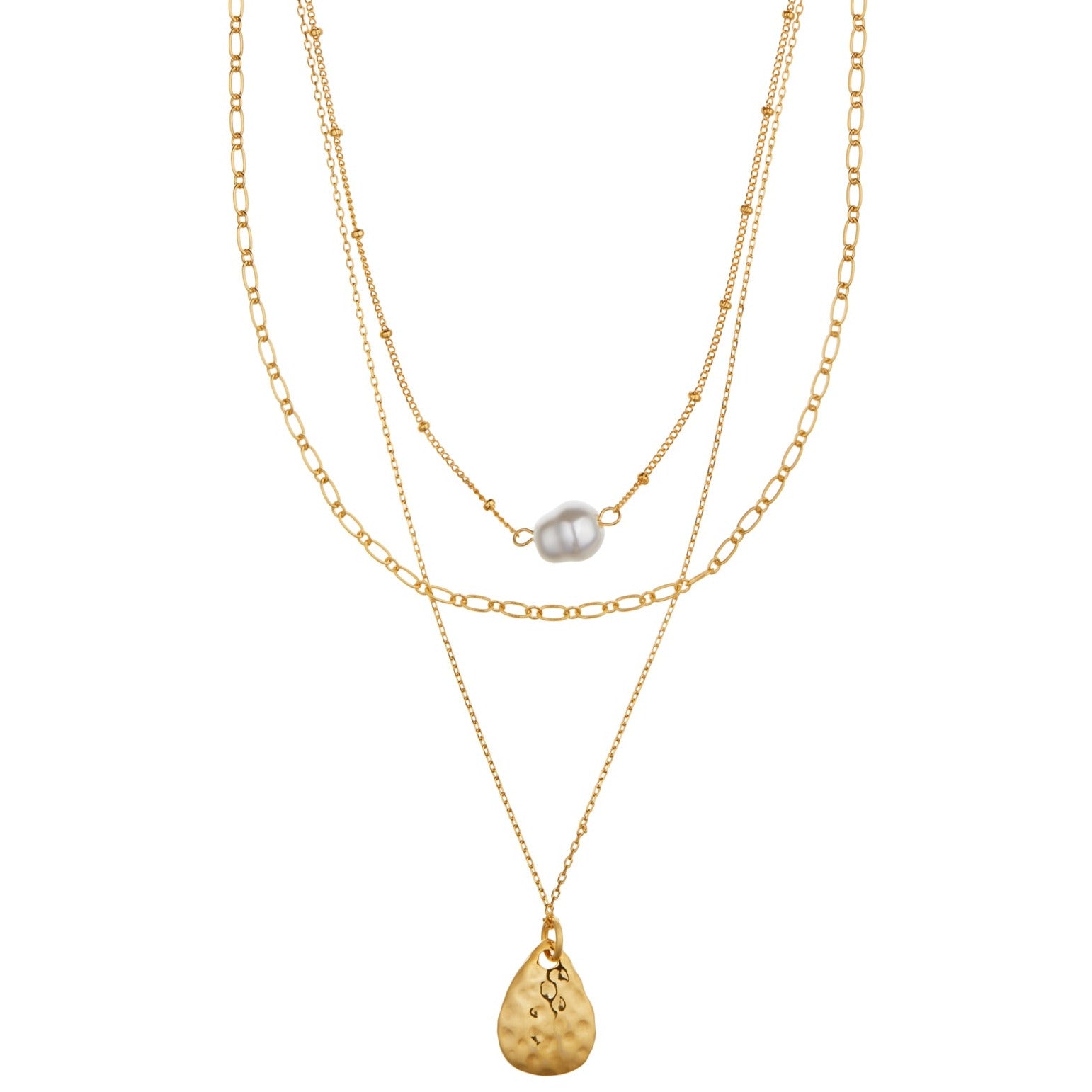 Pearl & Molten Teardrop 3-Row Necklace - Orelia London