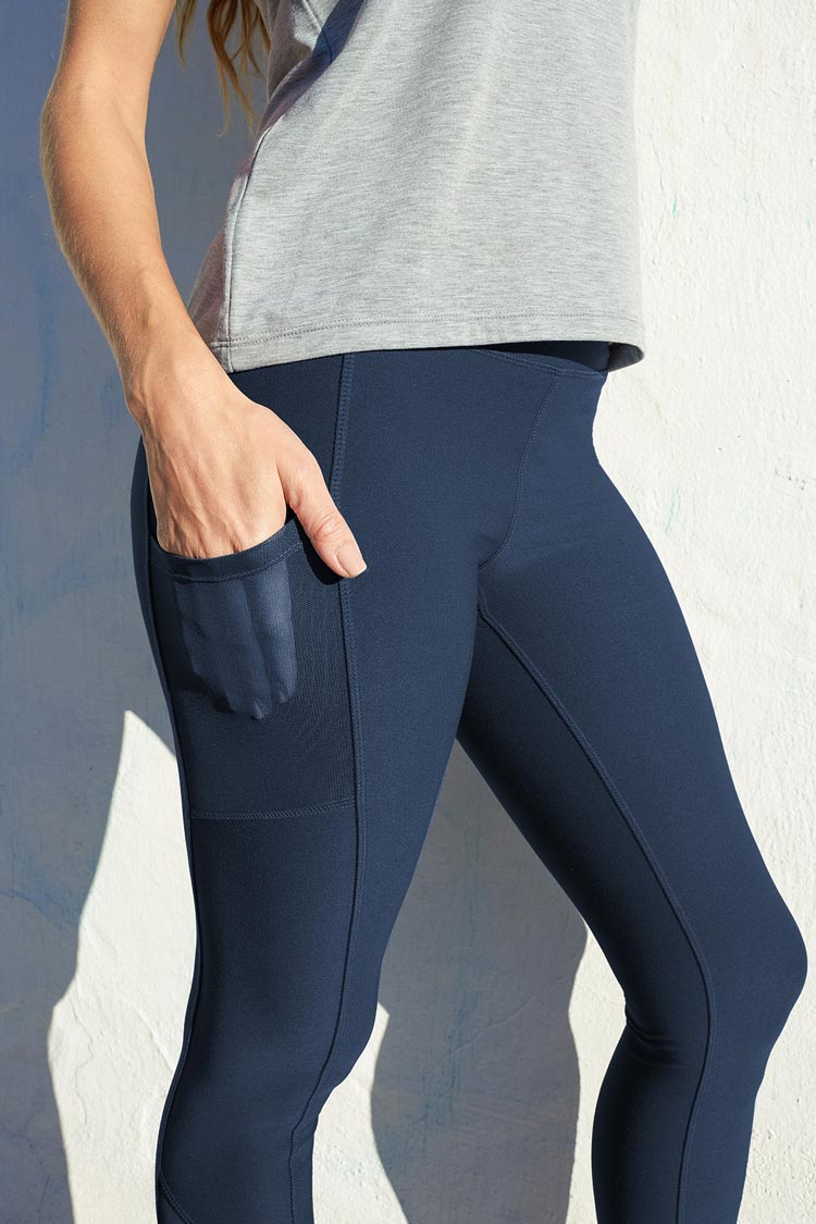 Mondetta blue leggings with hand in side pocket detail