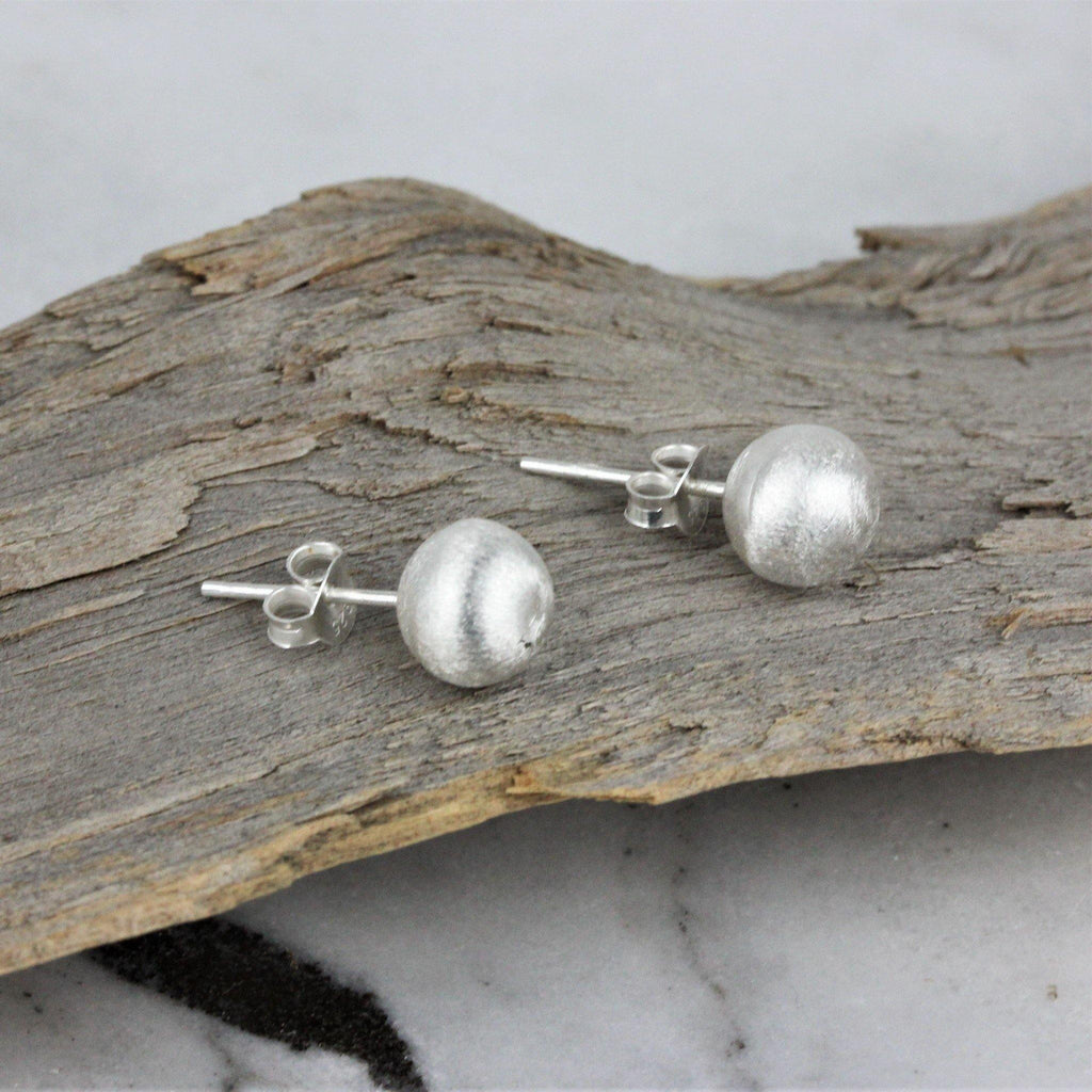 brushed silver ball stud earrings