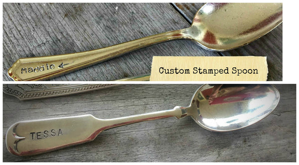 Hand Stamped Personalized Vintage Silverplate Spoon for Eating Overnite Oats on the Go