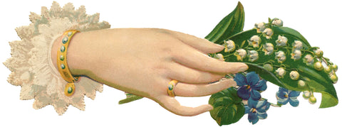 Victorian Right Hand Holding Lily of the Valley Bouquet