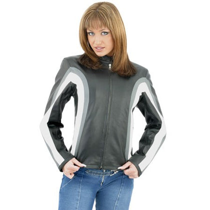 Women's Leather Jacket With Z/O Lining & Gray & White Stripes