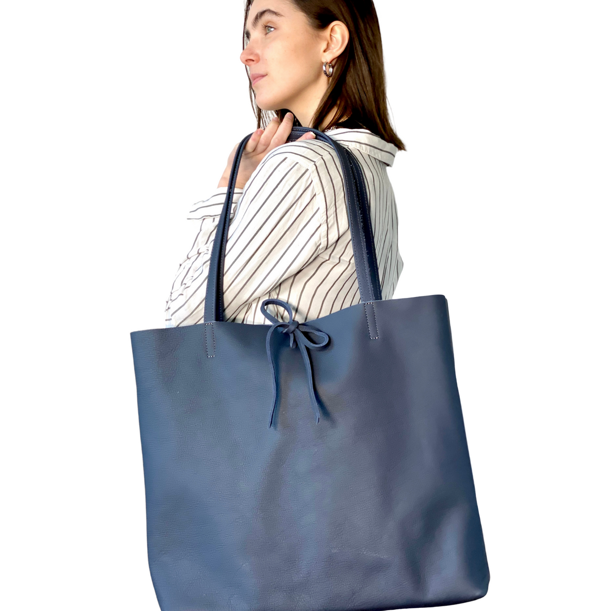 Everyday Xxl Handbag Navy OVERSIZE SHOPPER Bag DARK Blue Leather Shopper Leather Handbag External Pocket Large Tote Bag Shopping Bag