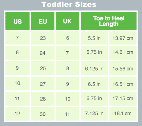 NoveltySlipper.com Toddlers Shoe Size Chart
