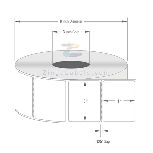 3" x 1", 8" OD, 3"Core, Perforated ($0.003 per Label)