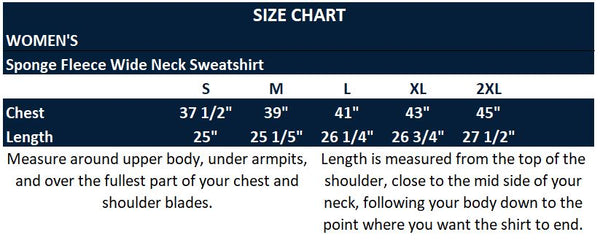 Original Hippie® Women's Fleece Sponge Sweatshirt Size Chart