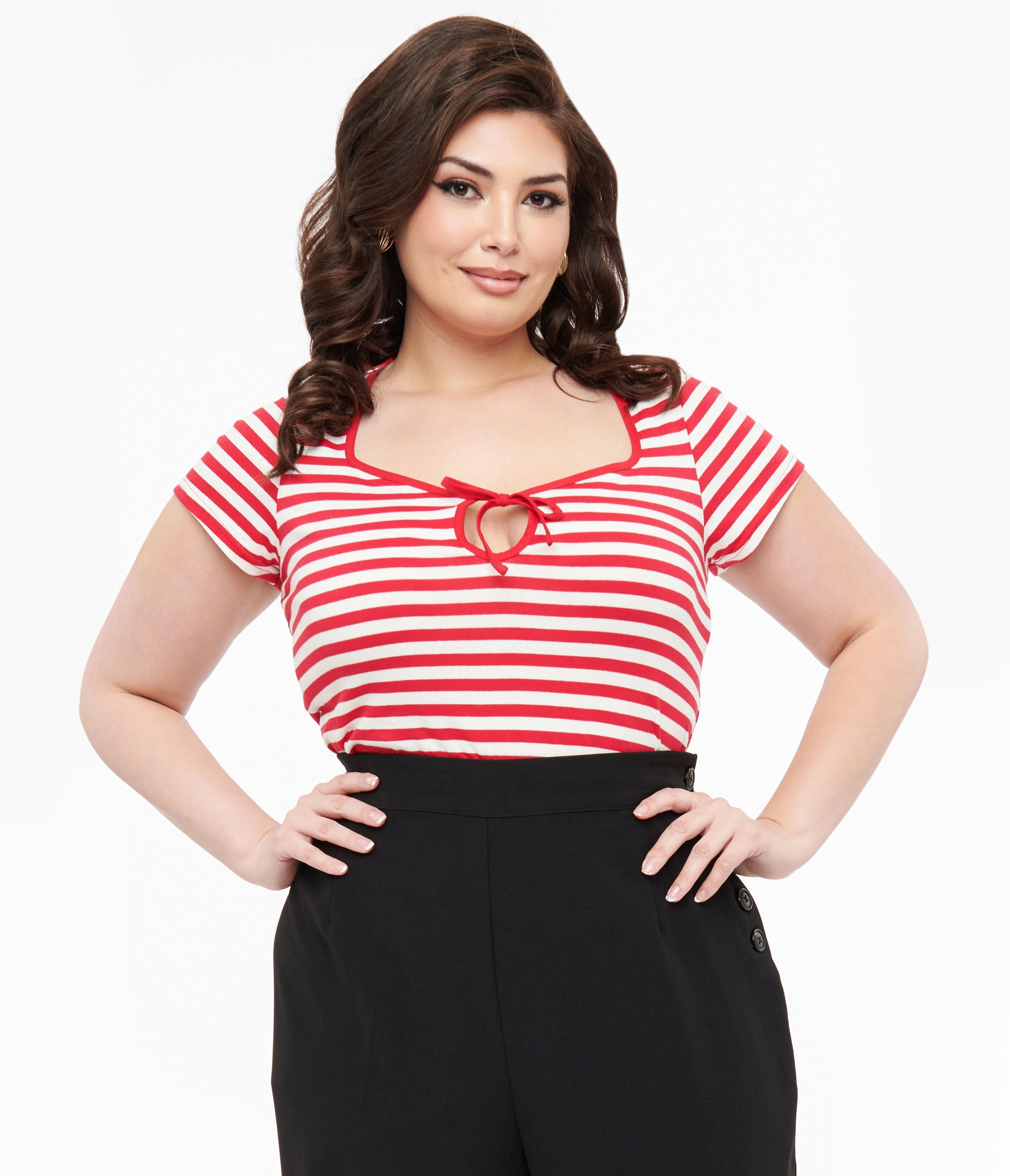 

Hell Bunny Plus Size 1940S Red & White Stripe Cotton Kit Top