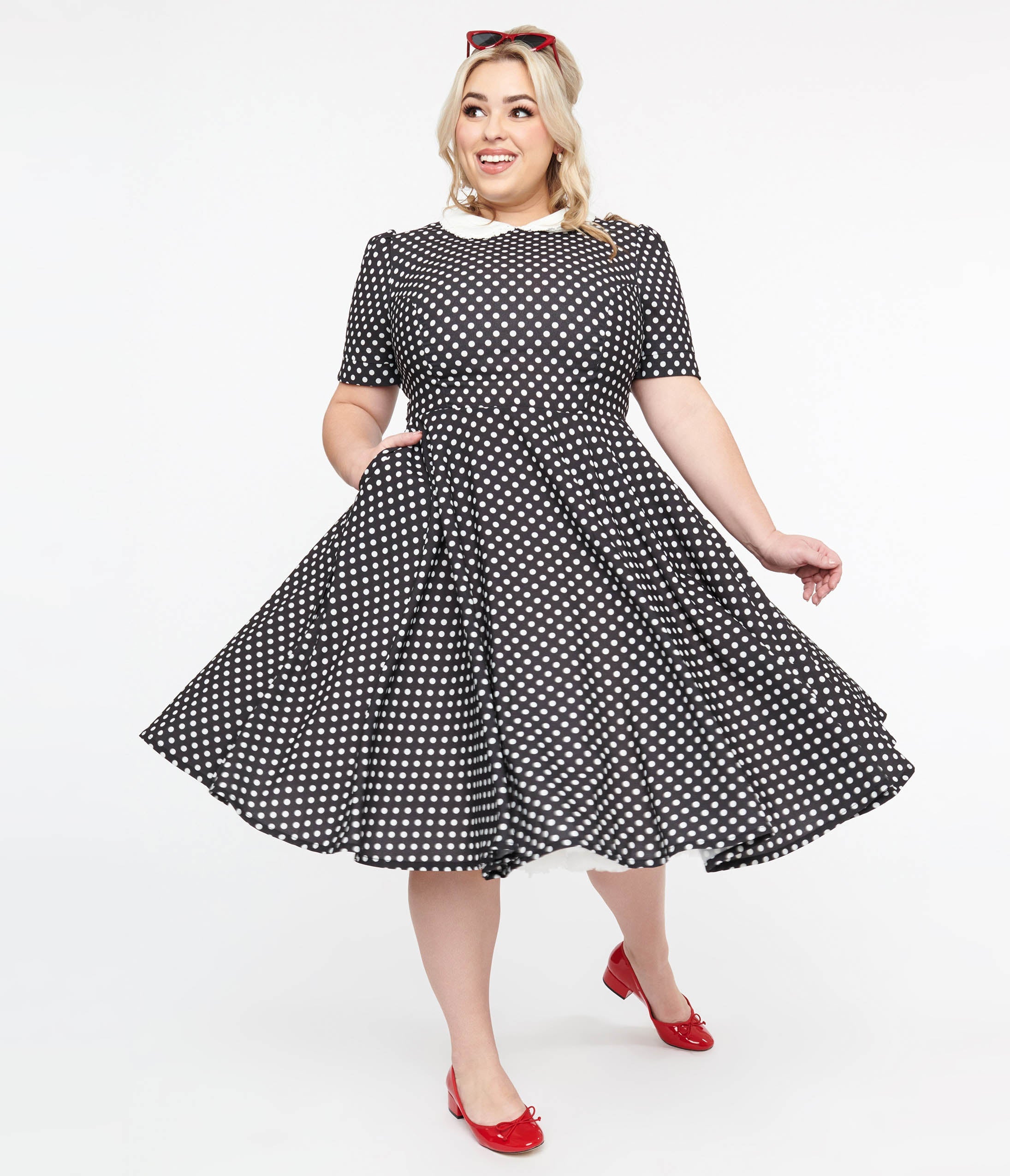 

Plus Size 1950S Black & White Polka Dot Brielle Swing Dress