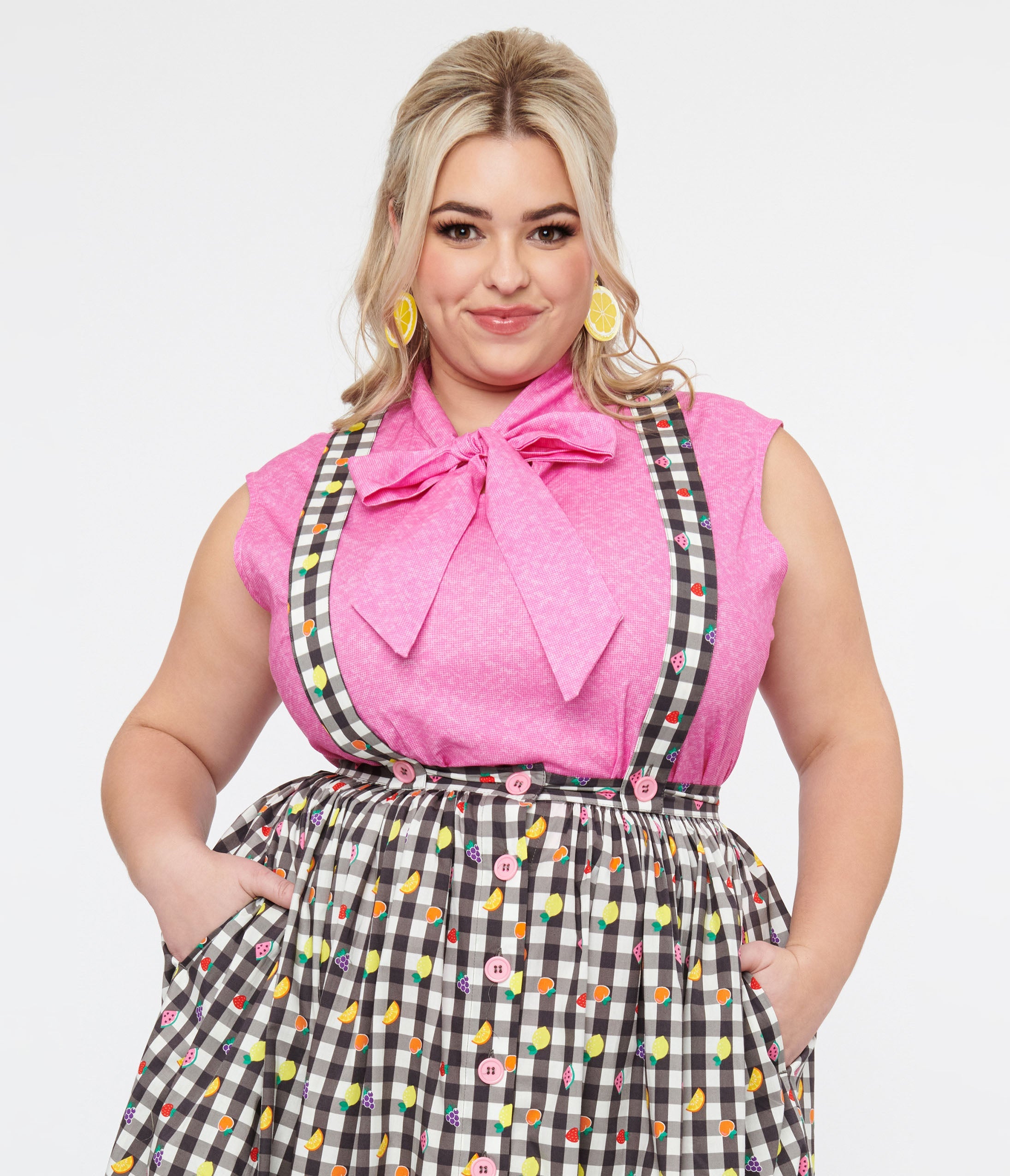 

Retrolicious Plus Size 1950S Hot Pink Cotton Bow Top