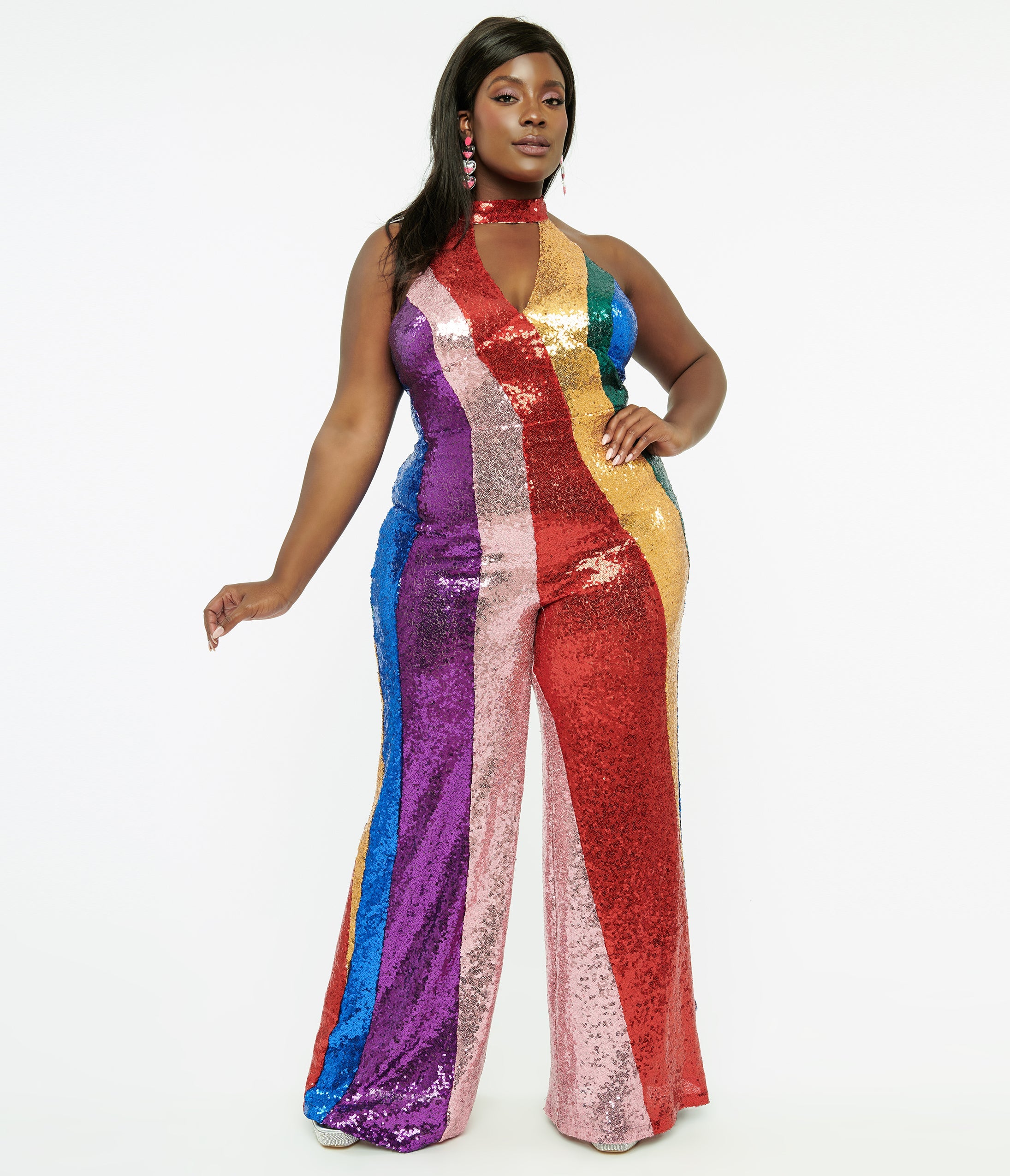 

Smak Parlour Plus Size 1960S Rainbow Sequin Glamour Goddess Jumpsuit