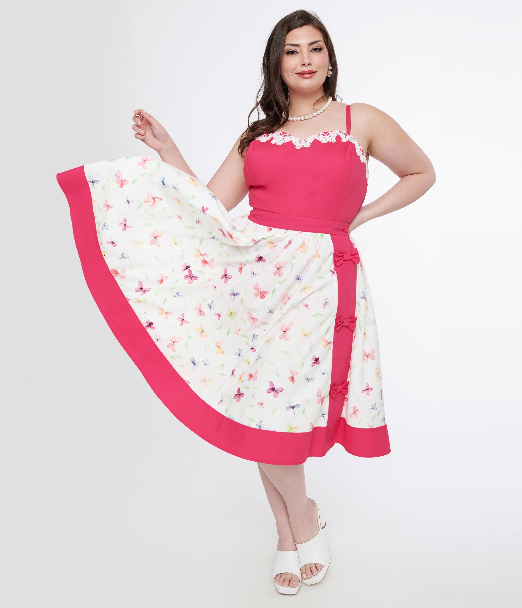 

Unique Vintage Plus Size 1950S Hot Pink & White Butterfly Print Rye Swing Skirt