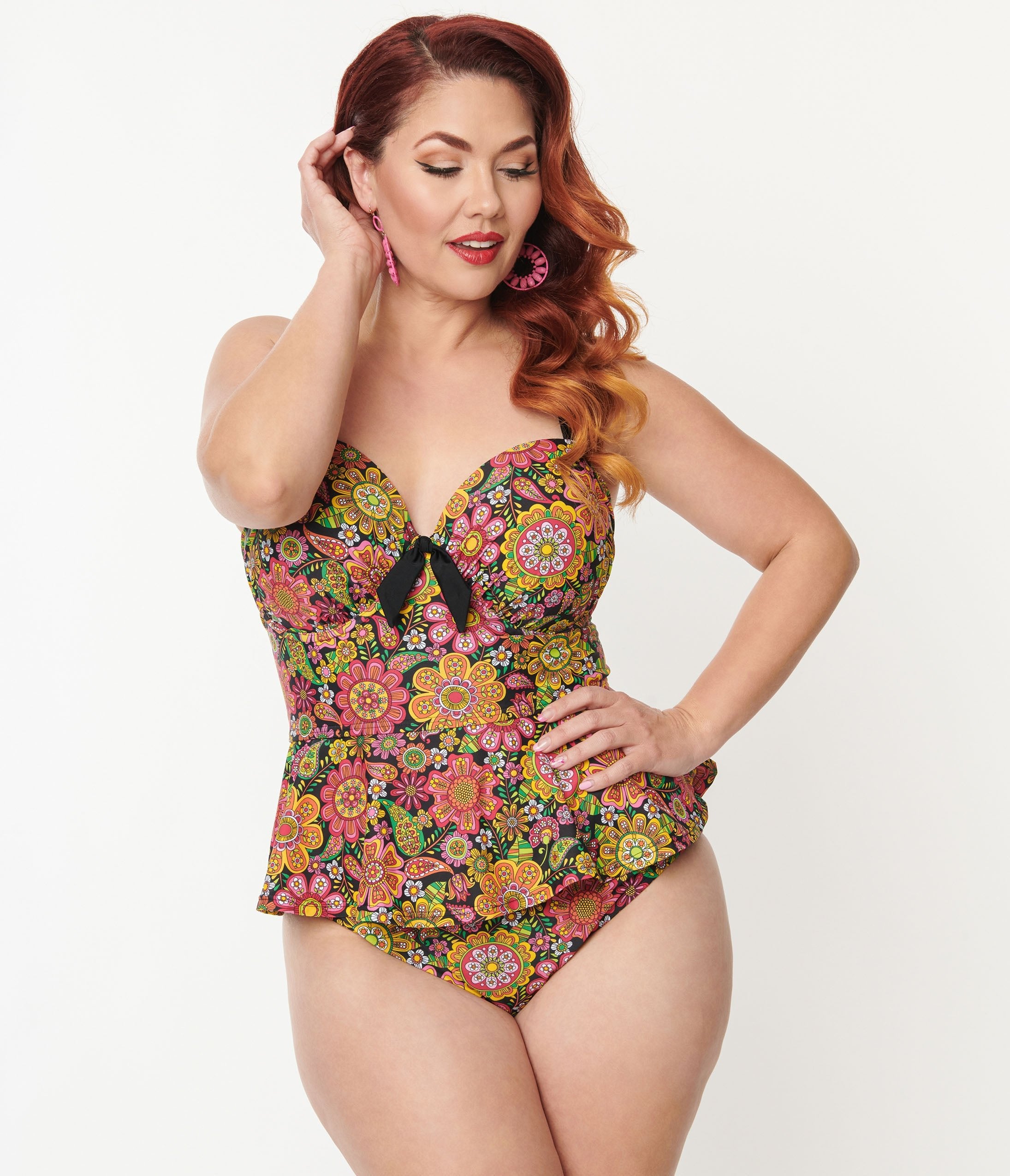 

Unique Vintage Plus Size Kaleidoscope Floral Daphne Swim Bottoms