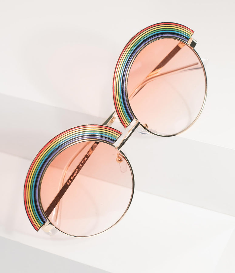 1970s Golden Rainbow Rounded Sunglasses