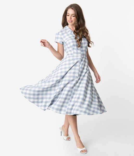 blue gingham overall dress