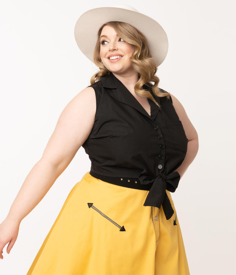 1950s acwashingmachines Plus Size Black Tie Marsha Crop Top