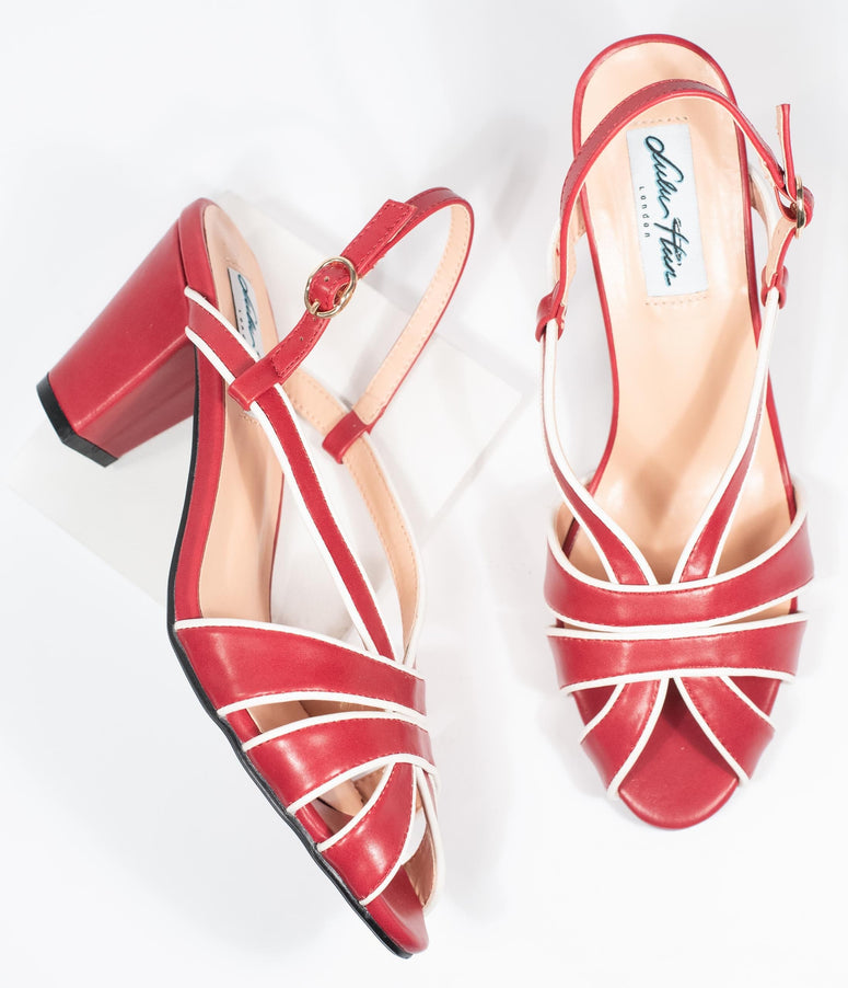 Collectif Red & White Peep Toe Lila Heels