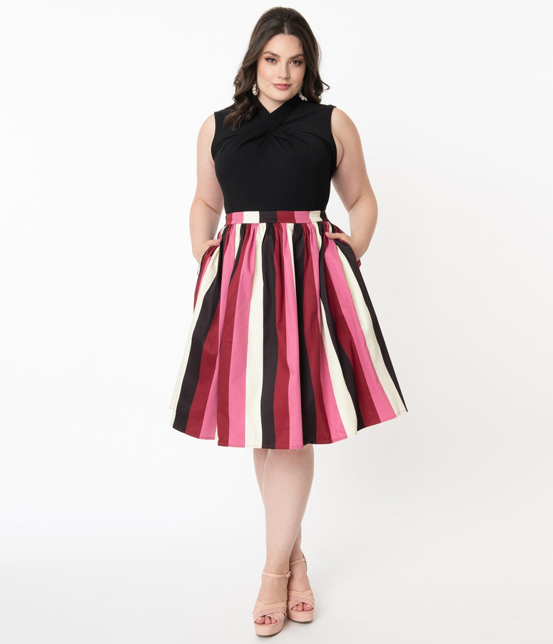 Collectif Plus Size Bubble Gum Stripe Jasmine Swing Skirt