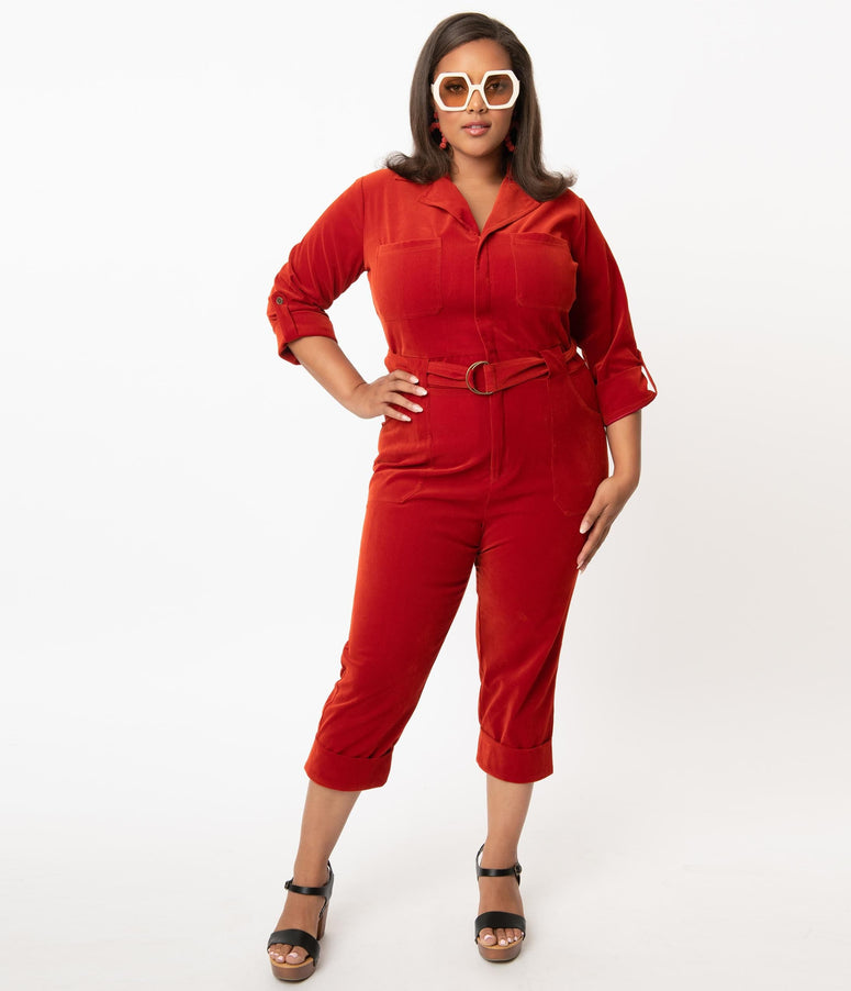 1970s acwashingmachines Plus Size Rust Orange Corduroy Trixie Jumpsuit