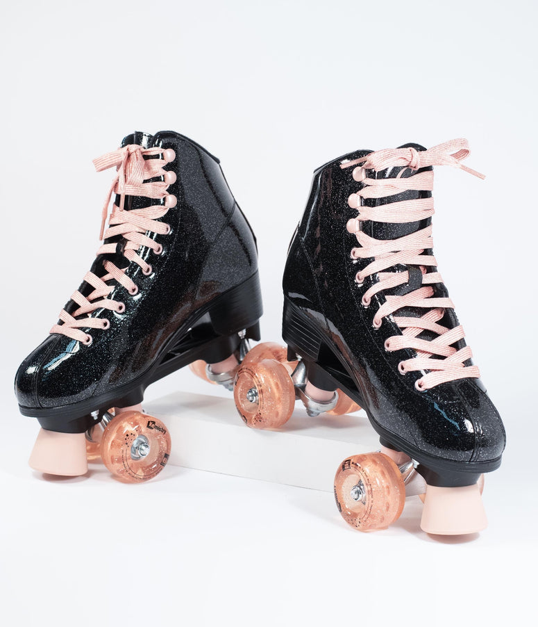 Black Glitter & Rose Gold Quad Roller Skates