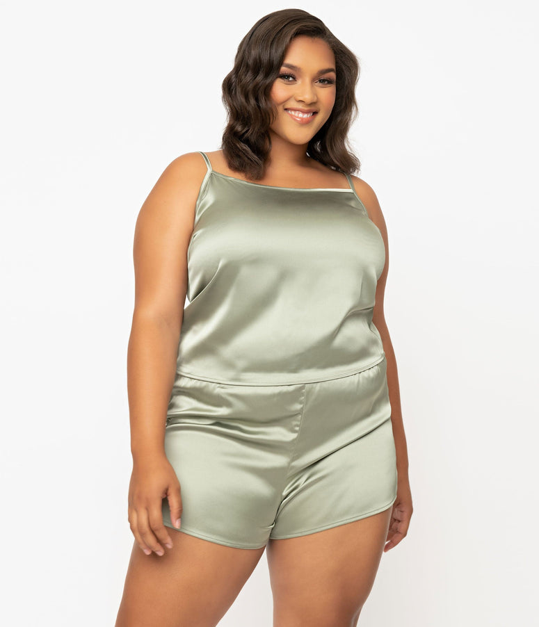 Plus Size Sage Satin Pajama Shorts