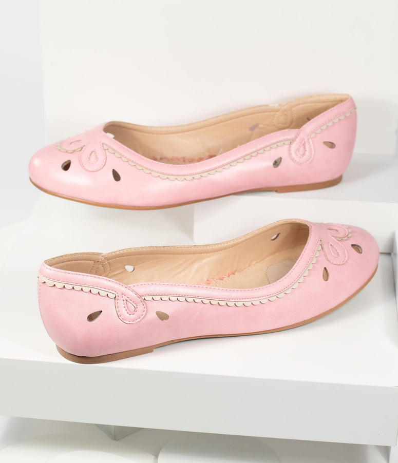 Bettie Page Pink Leatherette Cutout Dolly Flats