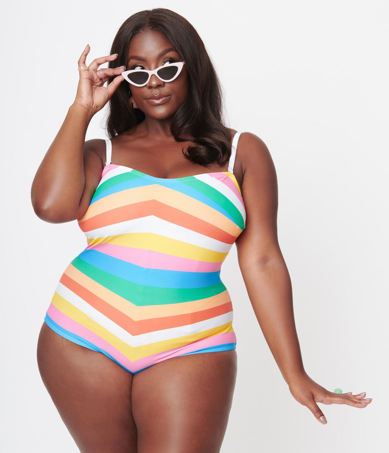 acwashingmachines Plus Size Pride Rainbow Stripes Barbara One Piece Swimsuit