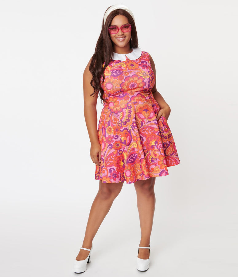 Smak Parlour Plus Size Pink Far-Out Floral Print Female Forward Fit & Flare Dress