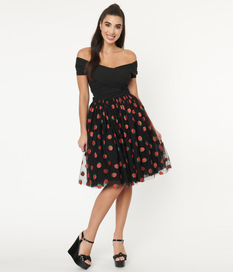 1950s acwashingmachines Black & Red Glitter Strawberry Sweetie Pie Tulle Skirt