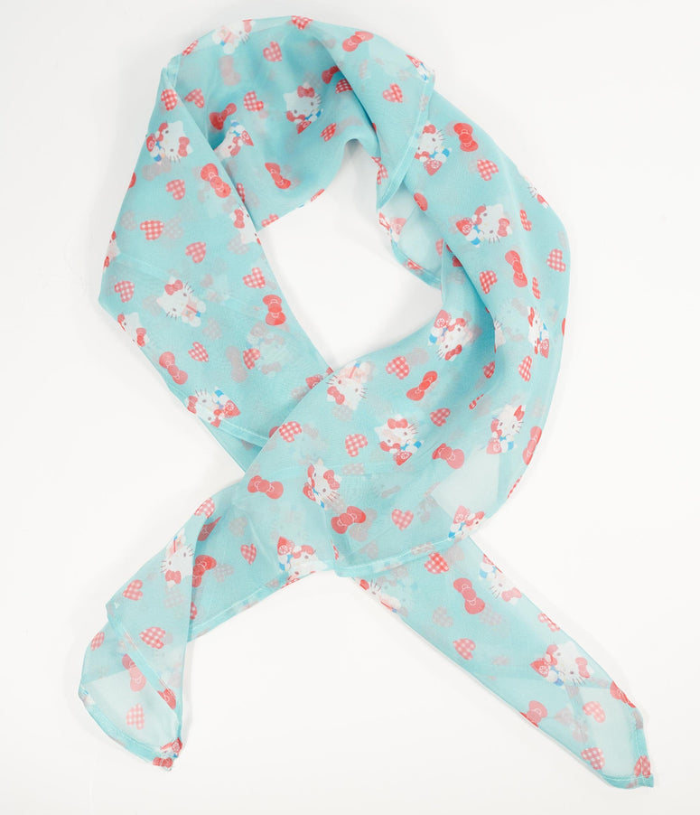 Hello Kitty x Unique Vintage Mint & Gingham Hearts Print Hair Scarf