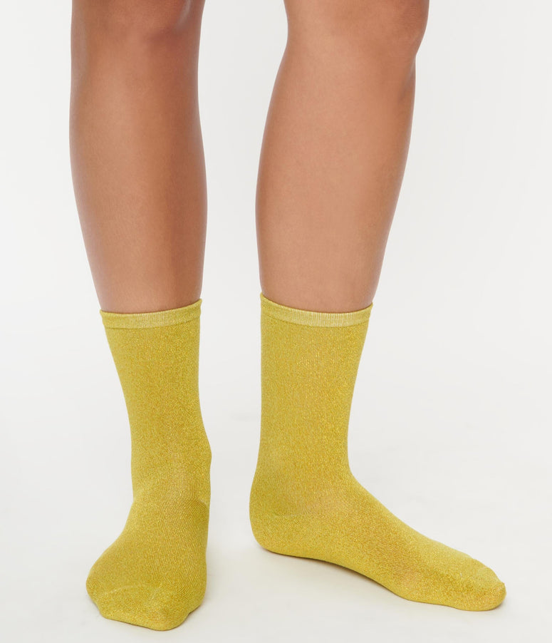 Unique Vintage Chartreuse Shimmer Crew Socks