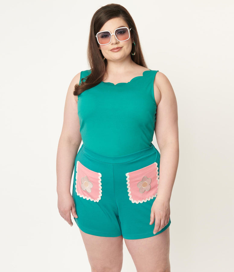 Smak Parlour Plus Teal Sleeveless Scallop Charmed Top