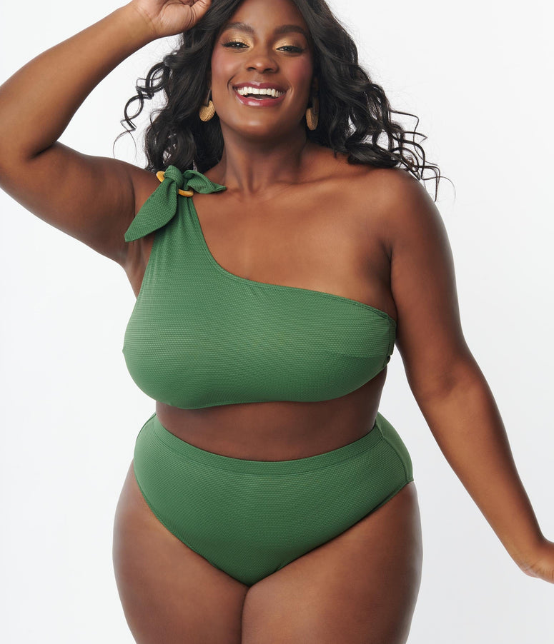 Kingdom & State Plus Size Green Texture Swim Bottoms