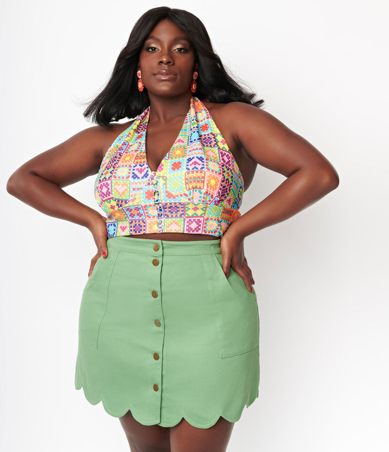 Smak Parlour Plus Size Lime Green Campus Mini Skirt