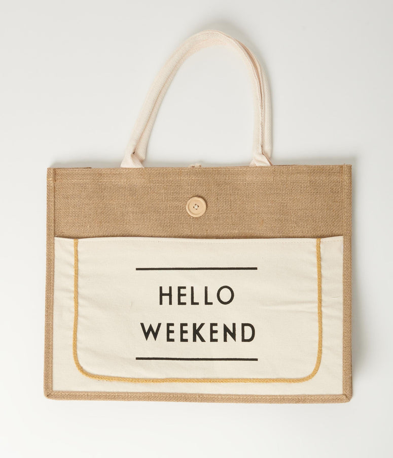 Brown & White Hello Weekend Tote Bag