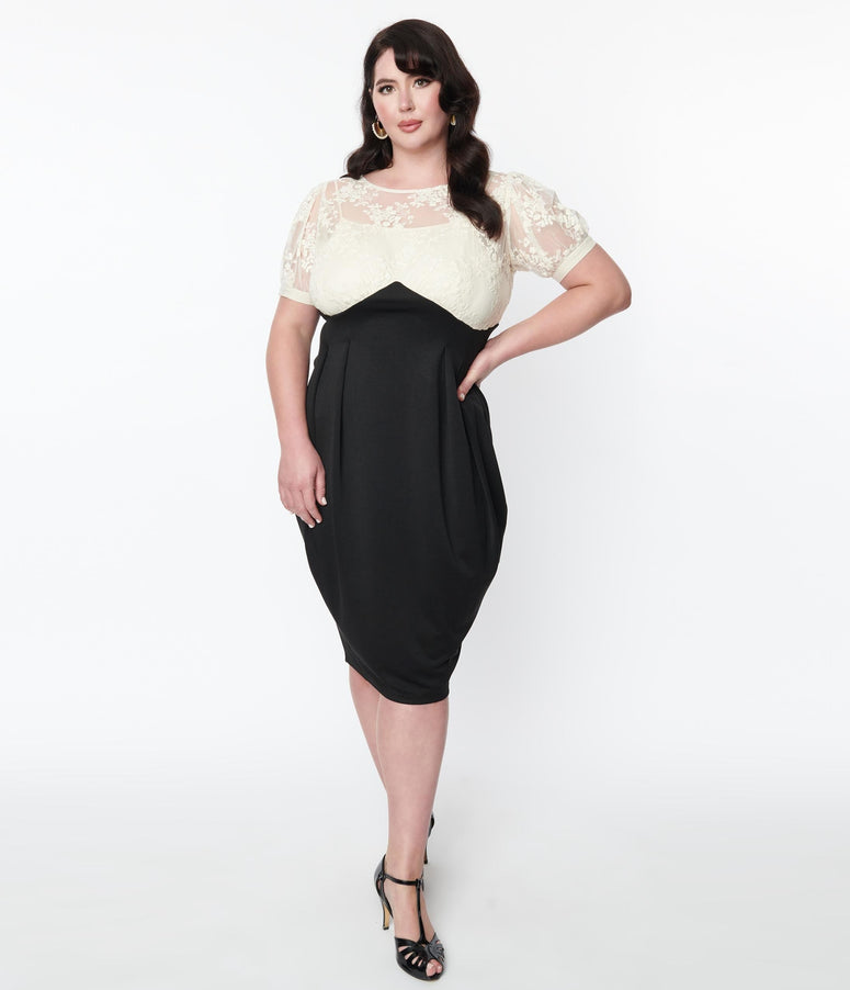 acwashingmachines Plus Size Ivory Lace & Black Wiggle Dress