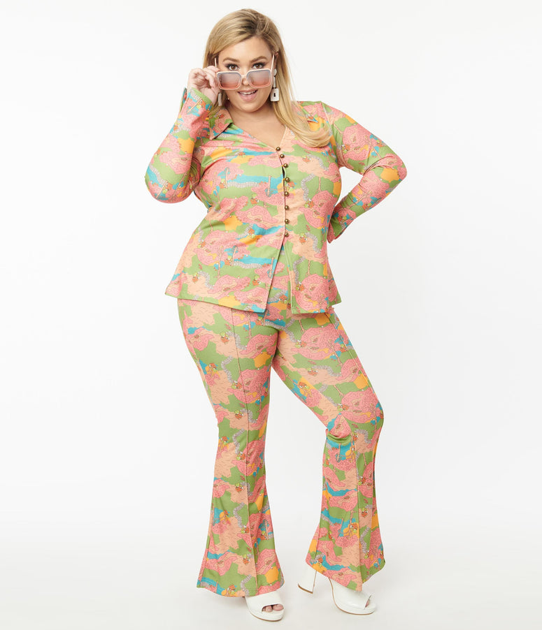 acwashingmachines Plus Size Walk In The Park Print Flare Pants