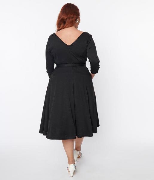 Unique Vintage Plus Size Black Knit Devon Swing Dress