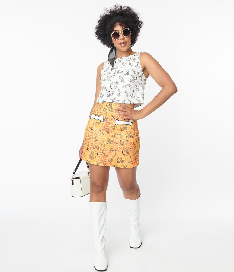 Flintstones x Smak Parlour Mustard & Dino Print Mod Skirt