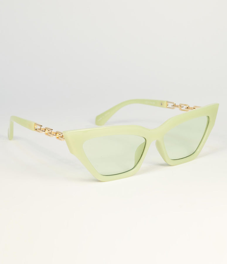 1950s Light Green Cat Eye & Gold Chain Sunglasses
