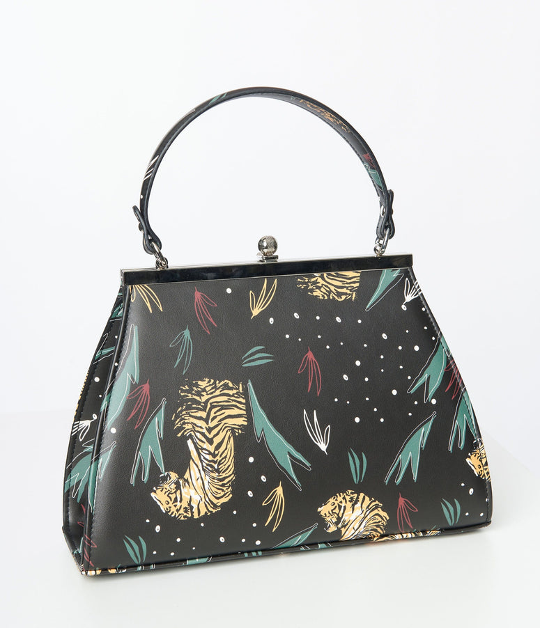 Collectif Black & Jungle Tiger Leatherette Tonya Bag