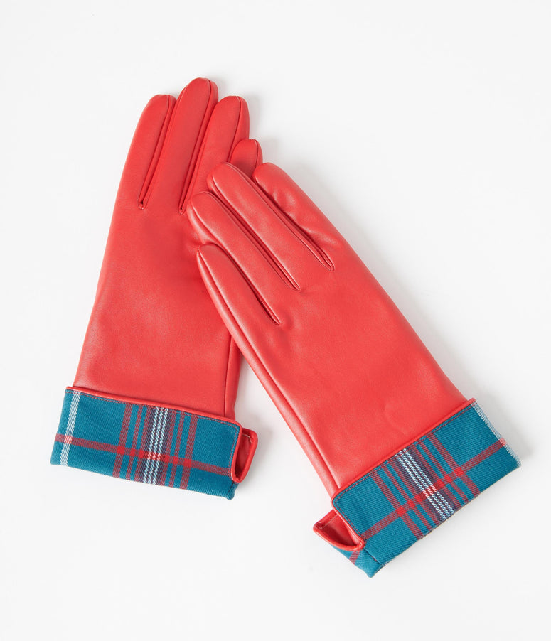 Collectif Red Leatherette Gloves